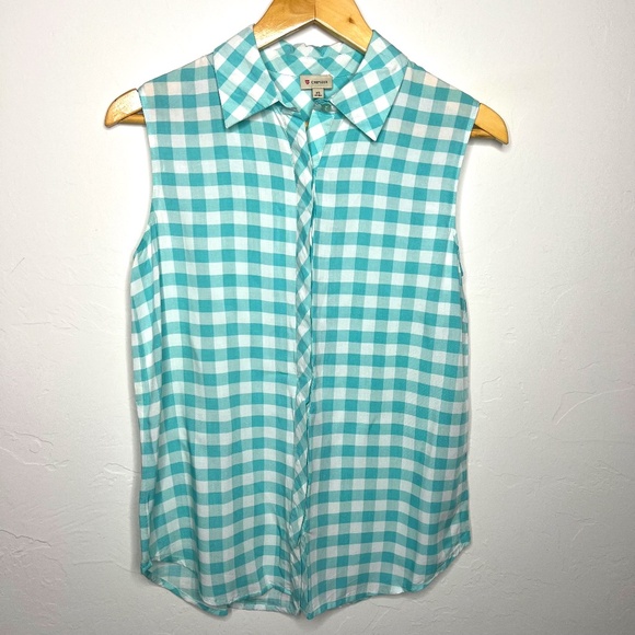 Daniel Cremieux Tops - Cremieux Women's Button Down Plaid Summer Top, Teal and White, XS